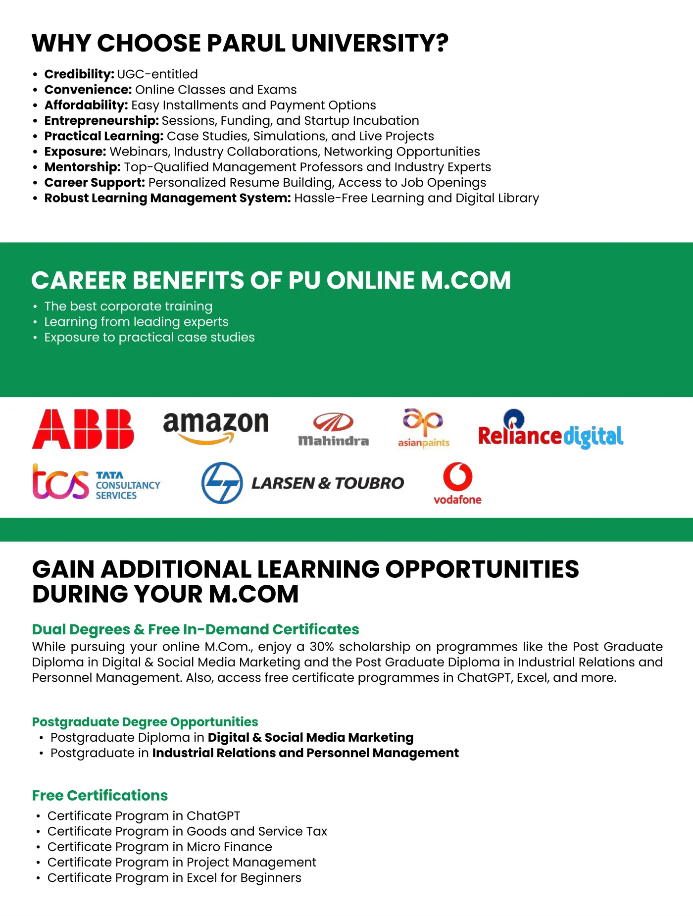 Parul University — course brochure, page 52. Open the PDF for full-size reading.