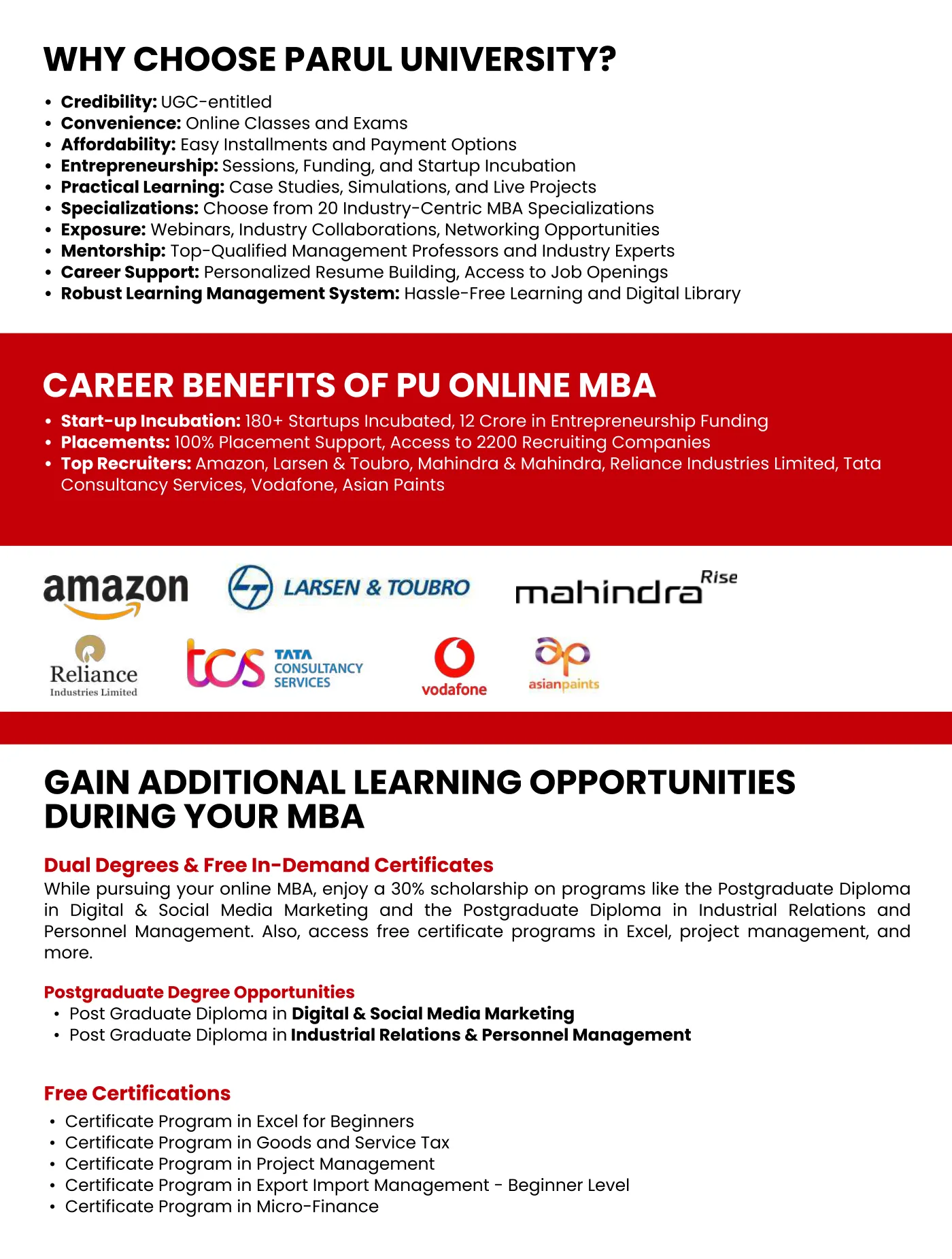 Parul University — course brochure, page 58. Open the PDF for full-size reading.