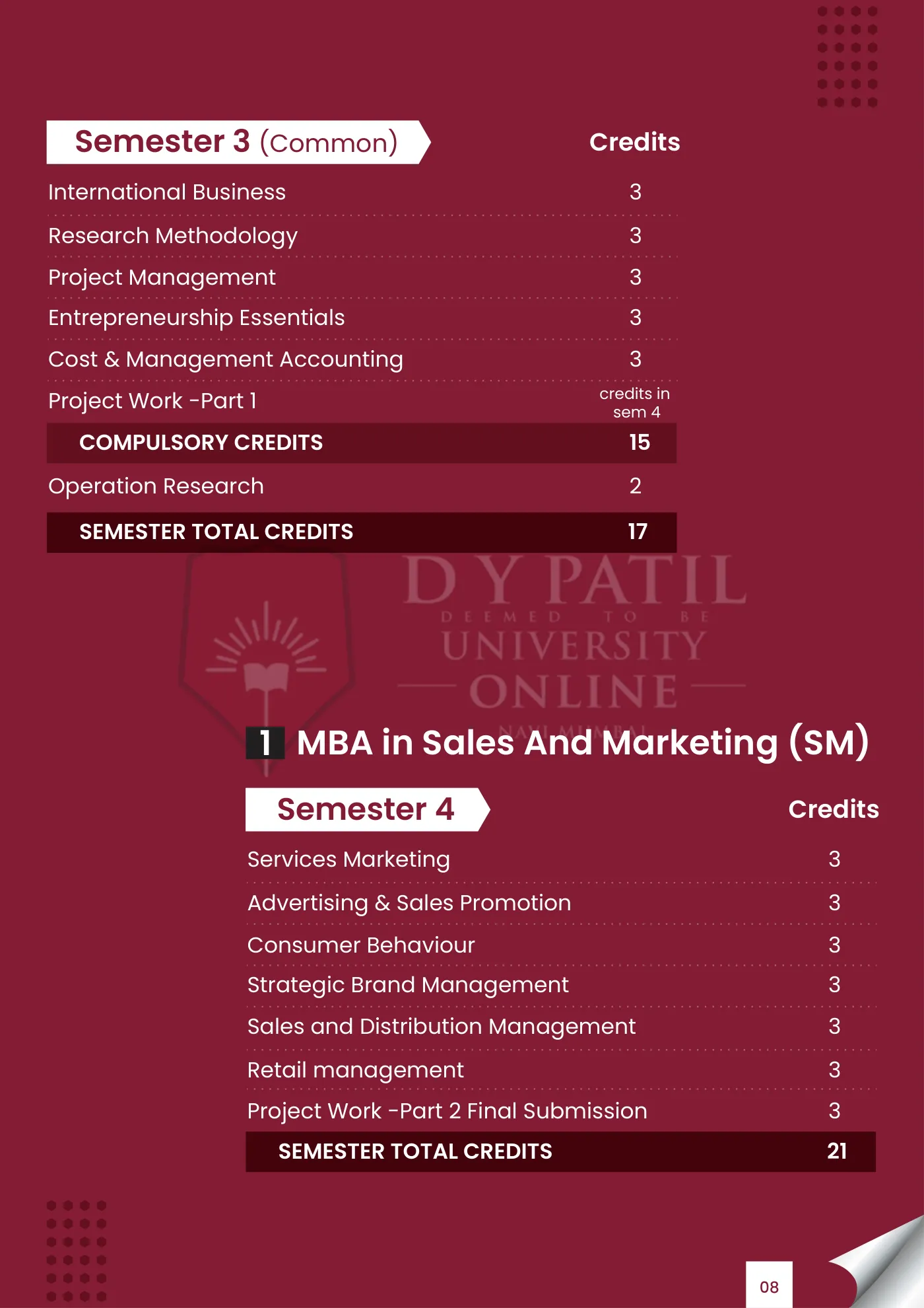 D. Y. Patil University, Navi Mumbai — course brochure, page 34. Open the PDF for full-size reading.