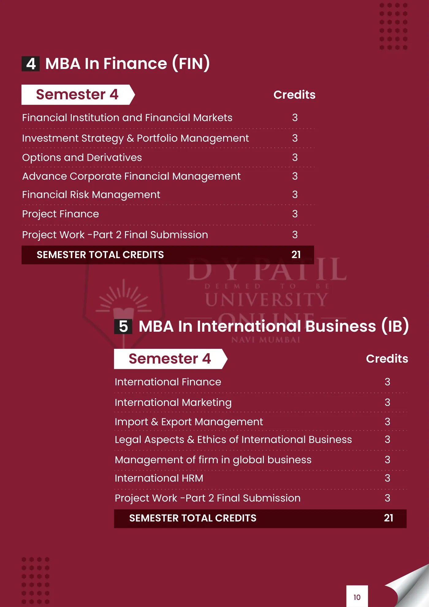D. Y. Patil University, Navi Mumbai — course brochure, page 36. Open the PDF for full-size reading.