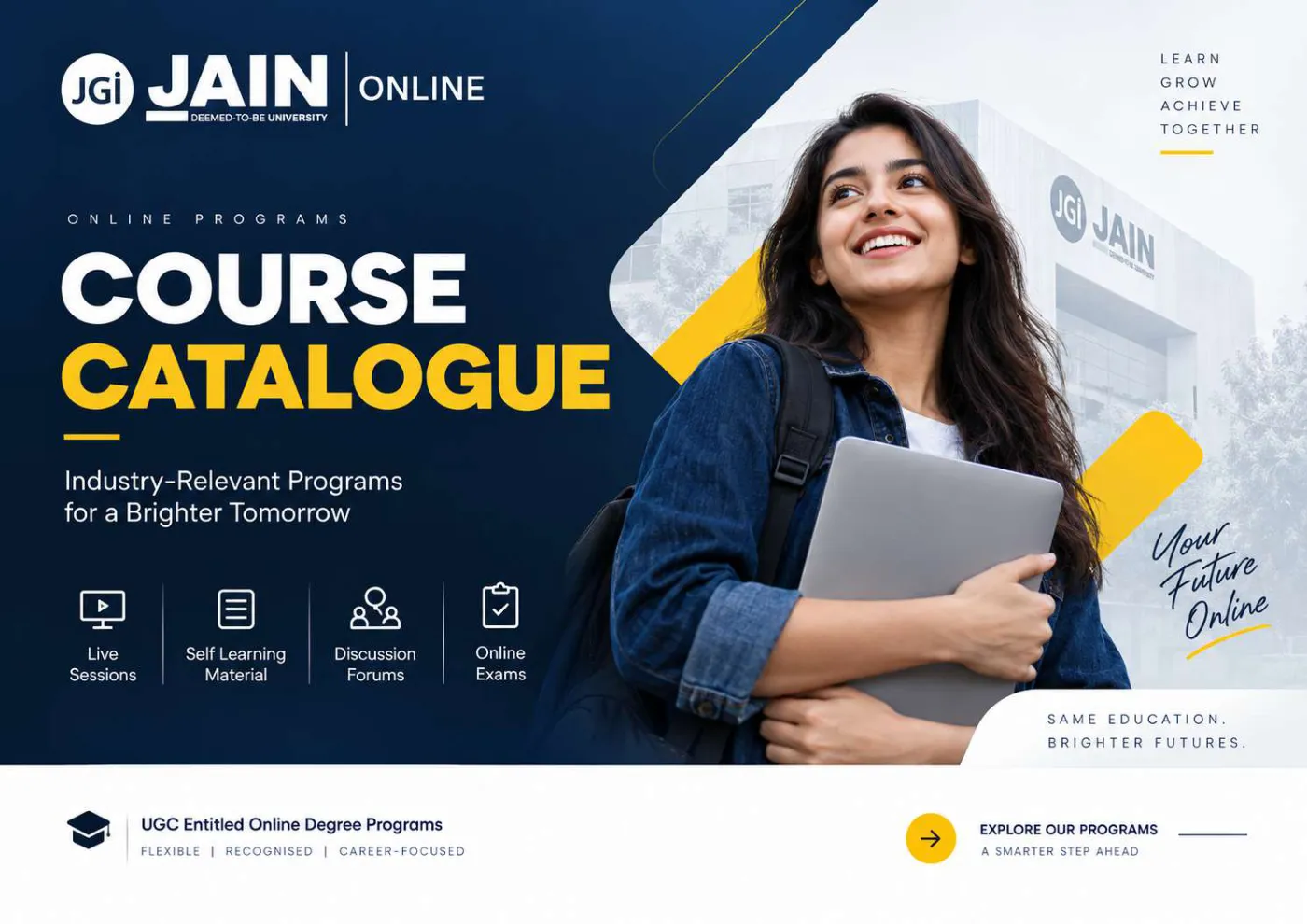 Jain University — complete course brochure, page 1. Open the PDF for full-size reading.
