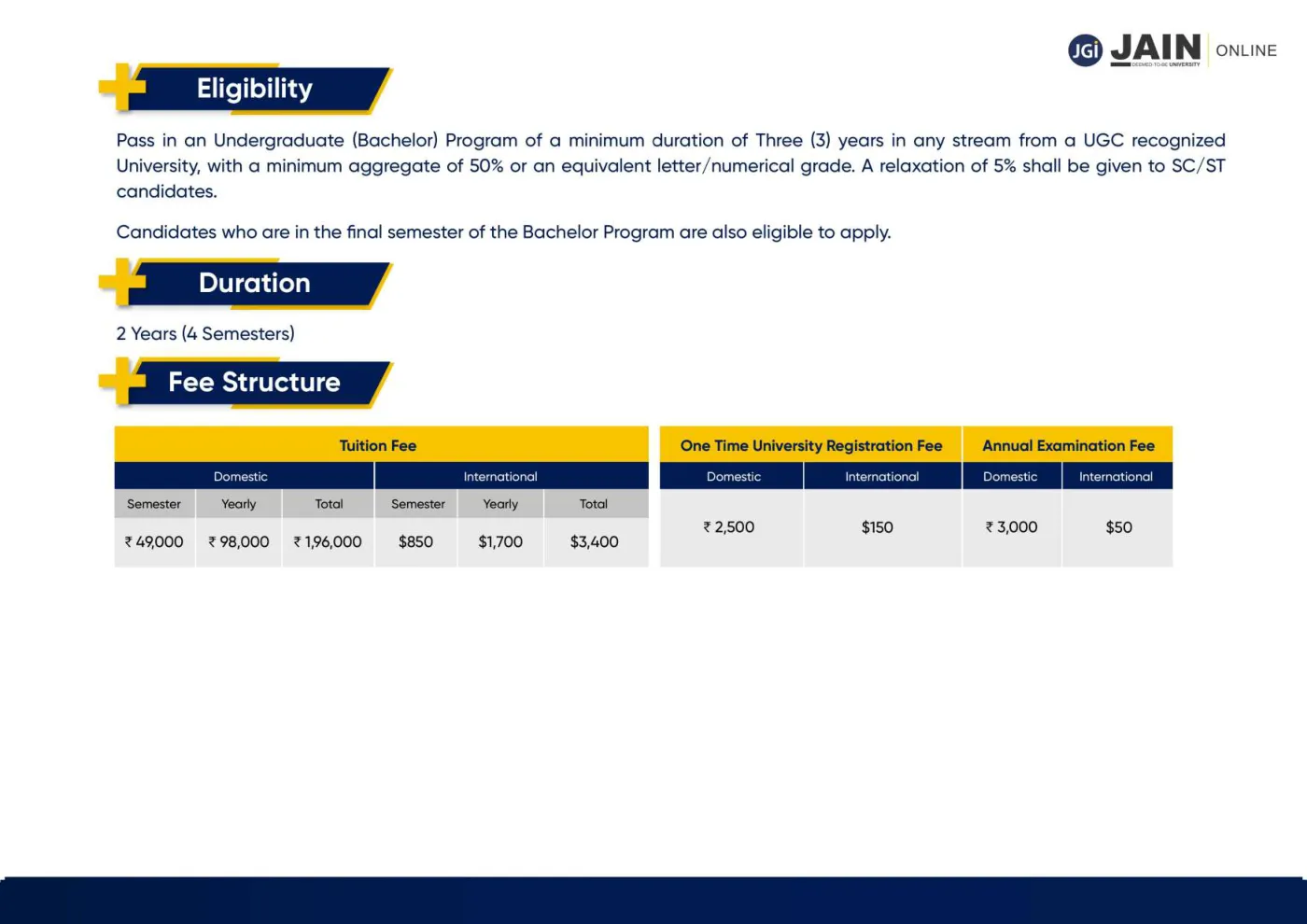 Jain University — complete course brochure, page 127. Open the PDF for full-size reading.