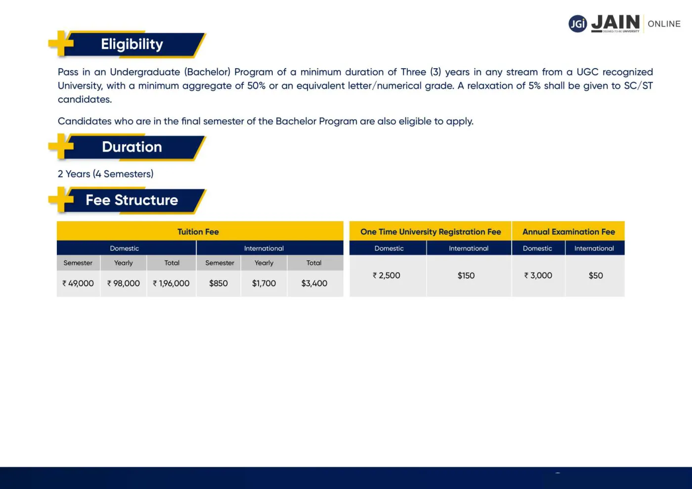 Jain University — complete course brochure, page 130. Open the PDF for full-size reading.