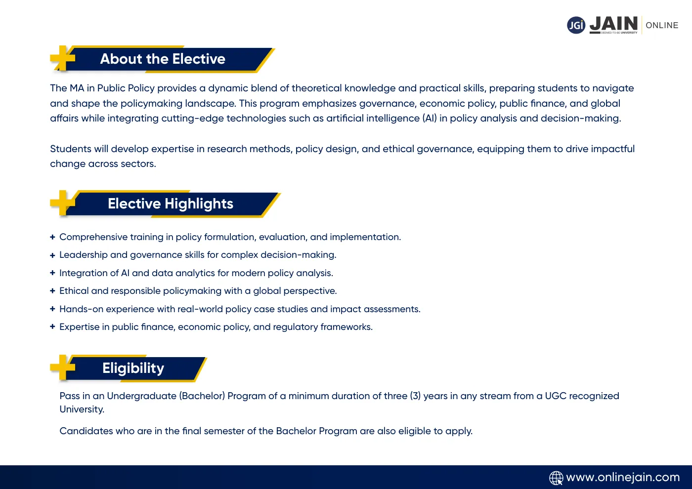 Jain University — complete course brochure, page 151. Open the PDF for full-size reading.