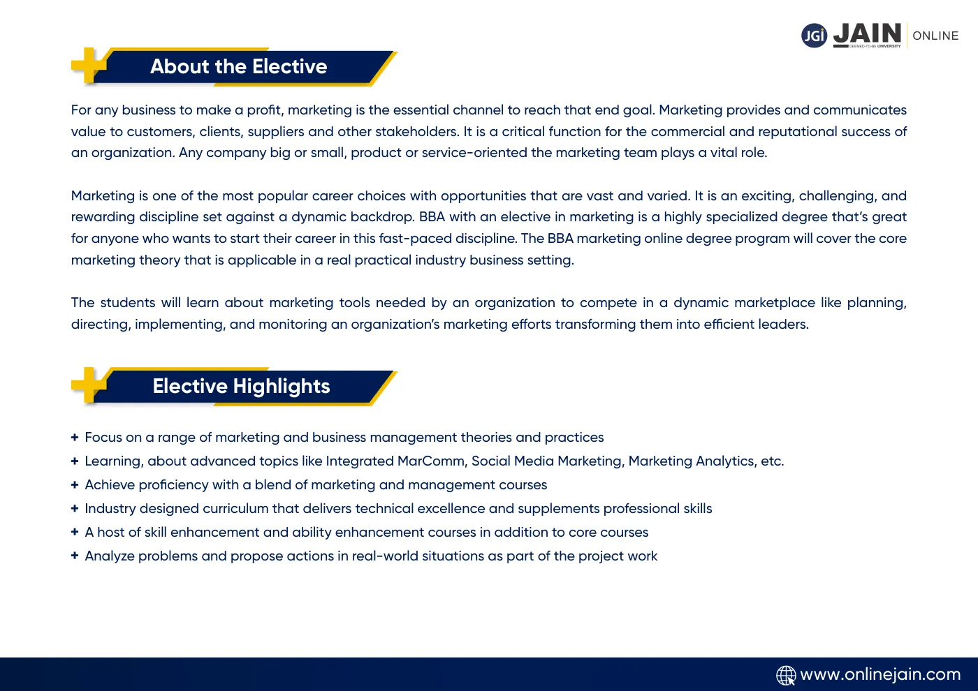 Jain University — complete course brochure, page 18. Open the PDF for full-size reading.