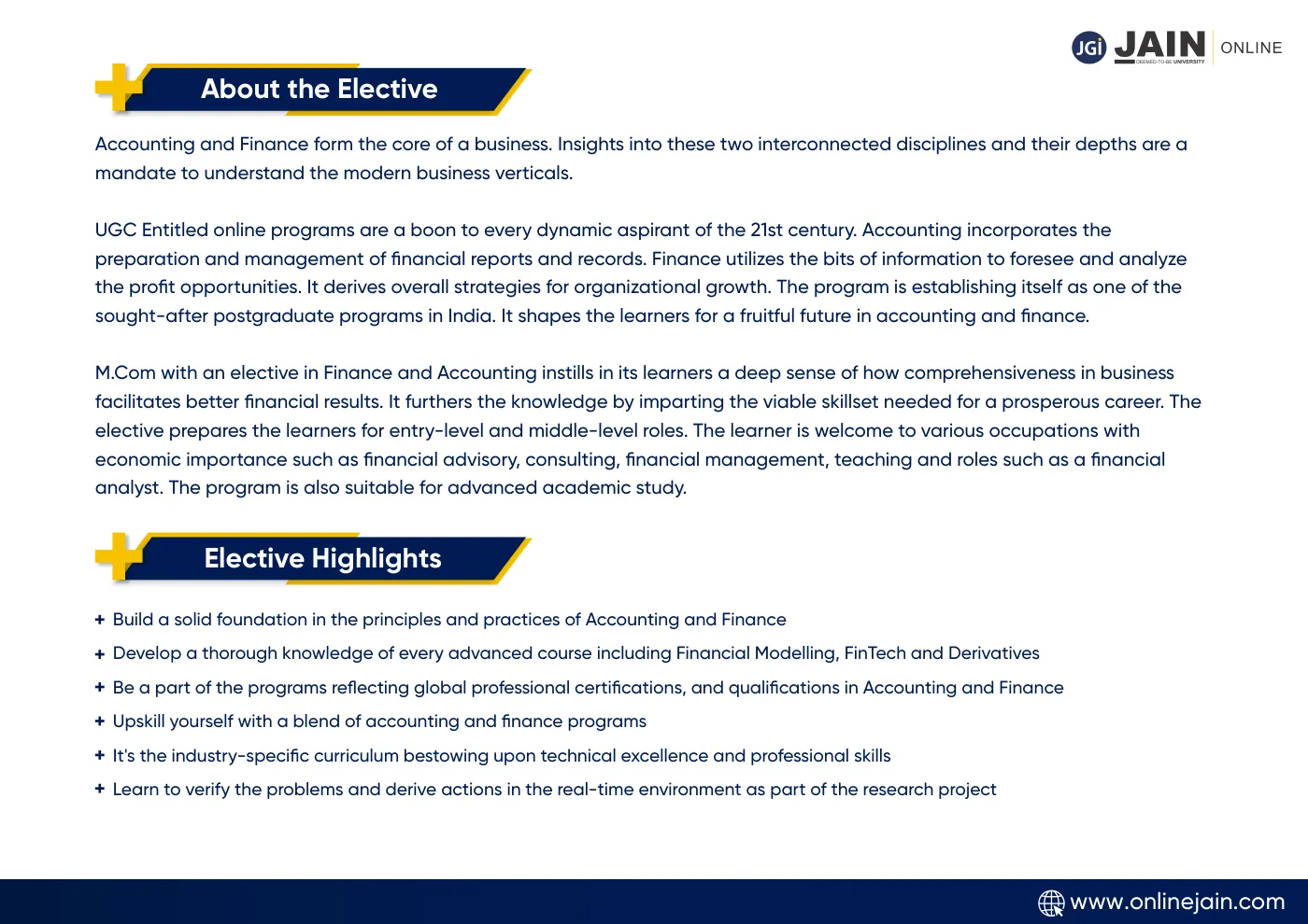 Jain University — complete course brochure, page 36. Open the PDF for full-size reading.
