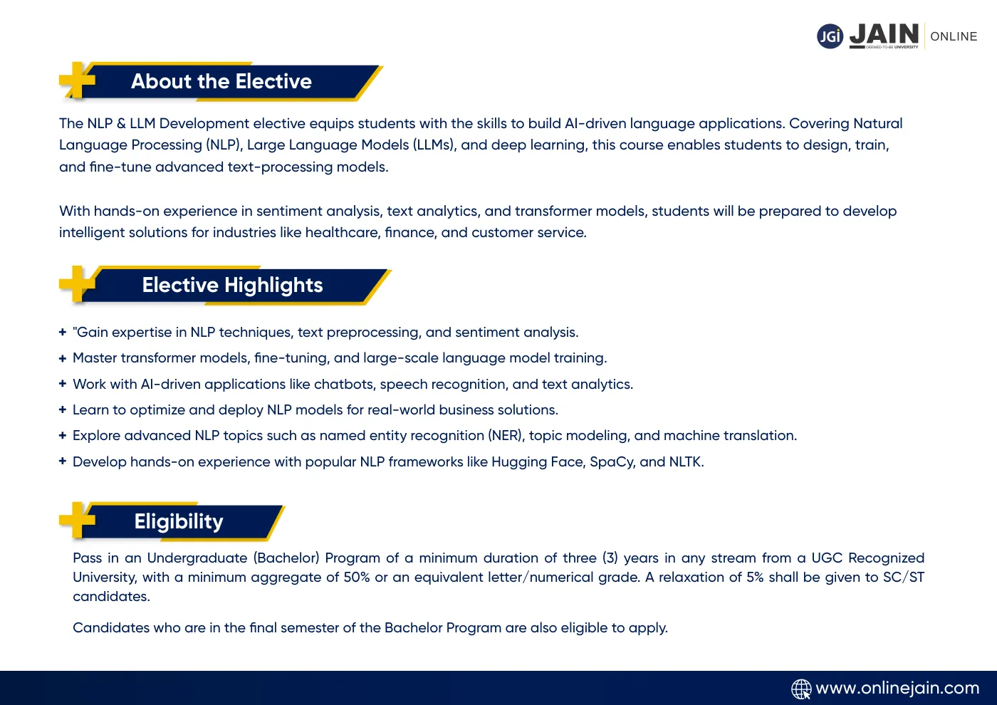 Jain University — complete course brochure, page 39. Open the PDF for full-size reading.