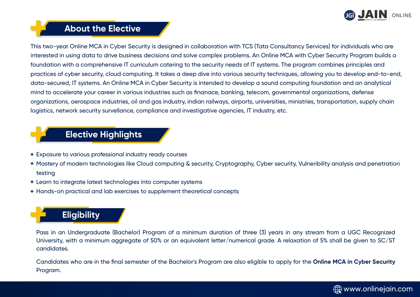 Jain University — complete course brochure, page 48. Open the PDF for full-size reading.