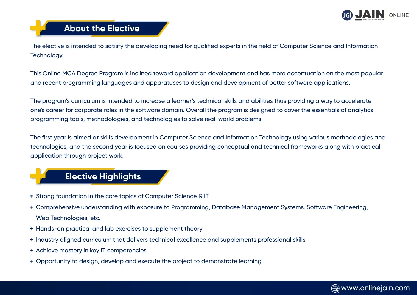 Jain University — complete course brochure, page 51. Open the PDF for full-size reading.