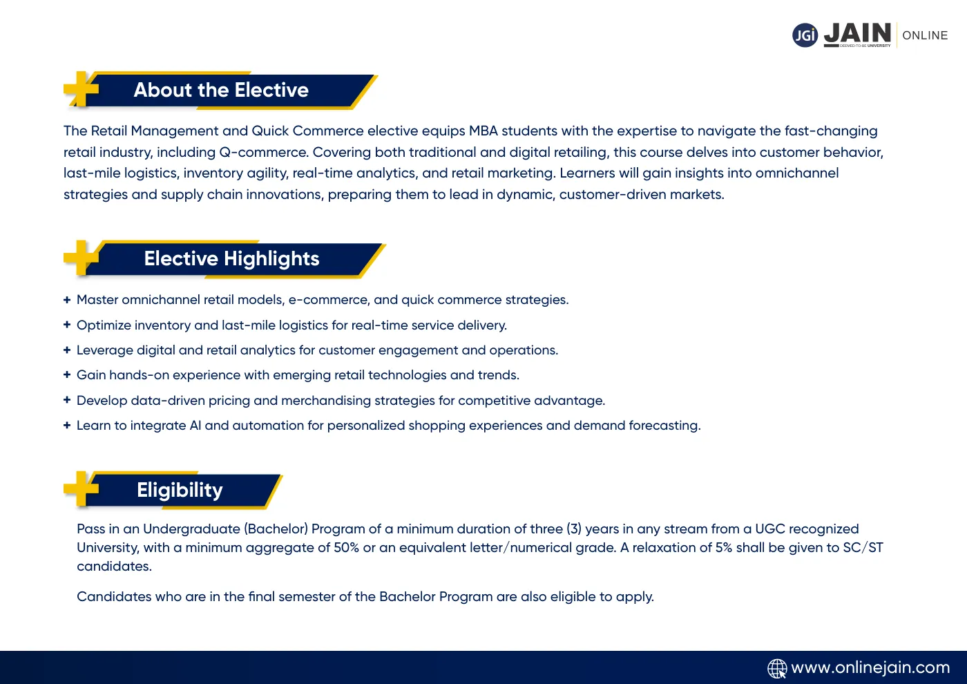 Jain University — complete course brochure, page 57. Open the PDF for full-size reading.