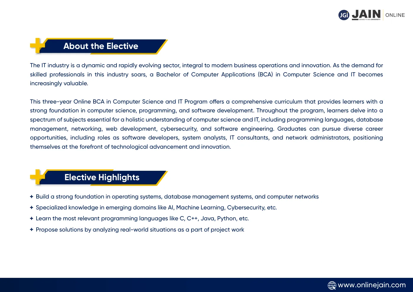 Jain University — complete course brochure, page 6. Open the PDF for full-size reading.