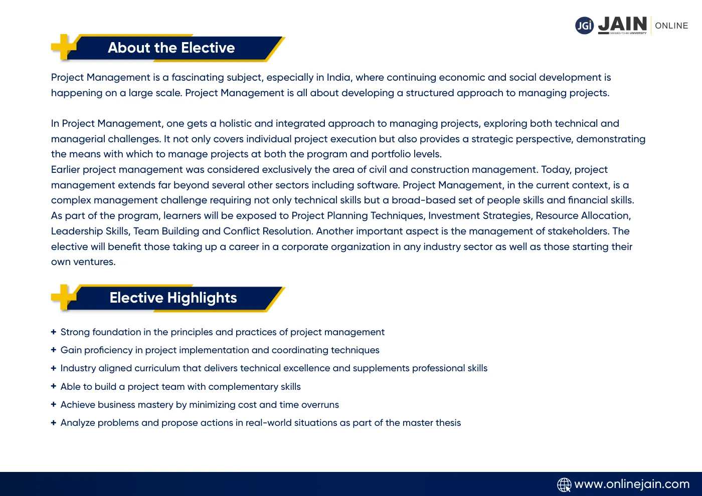 Jain University — complete course brochure, page 72. Open the PDF for full-size reading.