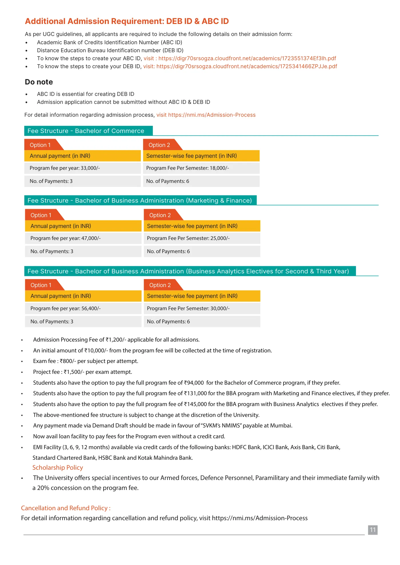 NMIMS — course brochure, page 11. Open the PDF for full-size reading.