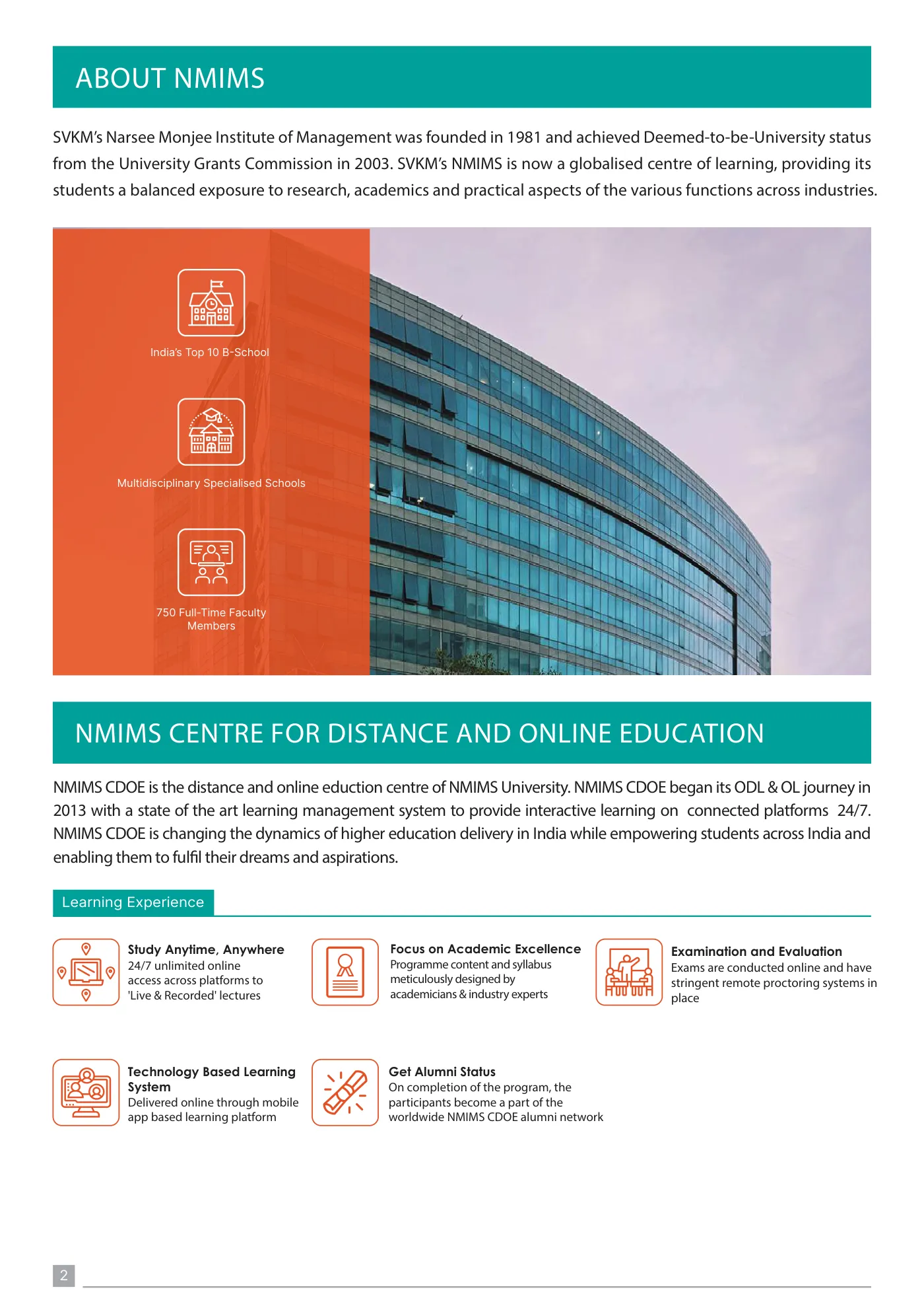 NMIMS — course brochure, page 2. Open the PDF for full-size reading.