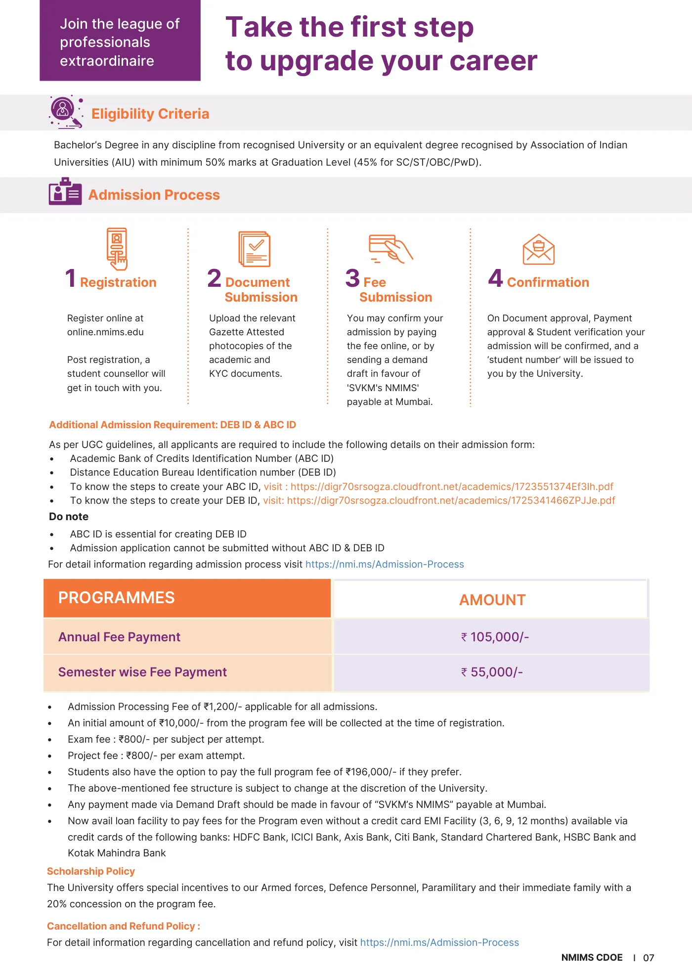 NMIMS — course brochure, page 23. Open the PDF for full-size reading.