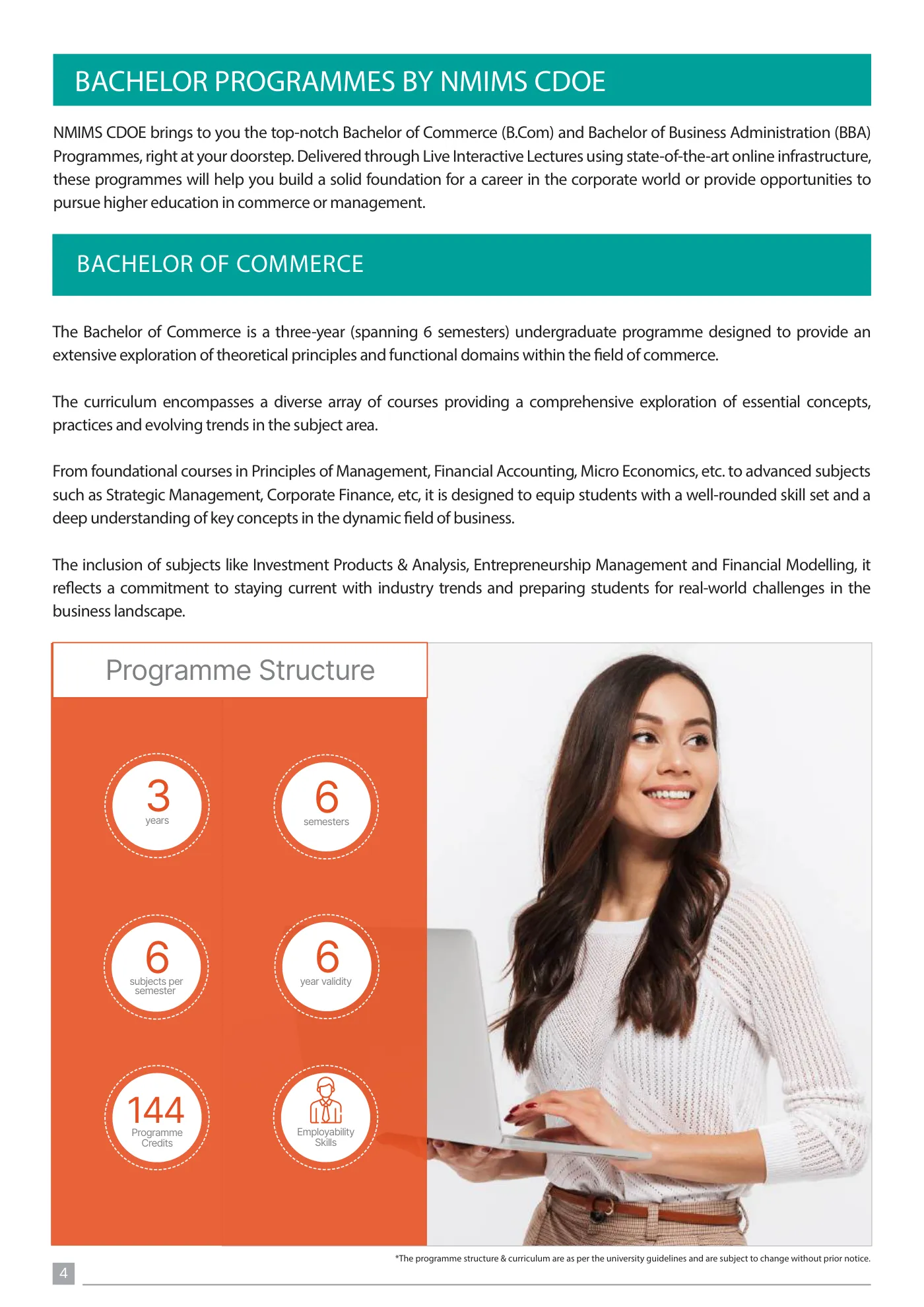 NMIMS — course brochure, page 4. Open the PDF for full-size reading.