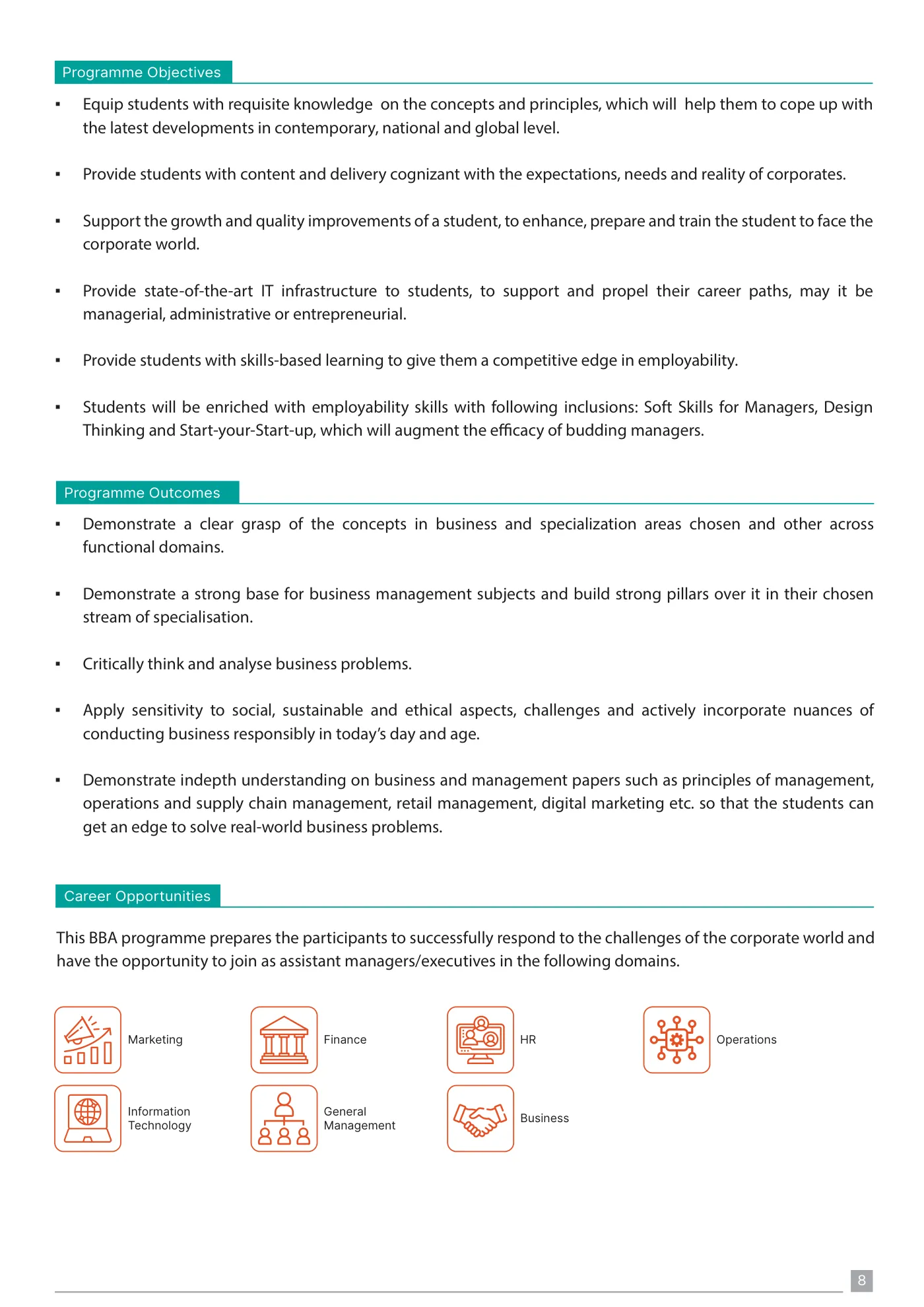 NMIMS — course brochure, page 8. Open the PDF for full-size reading.