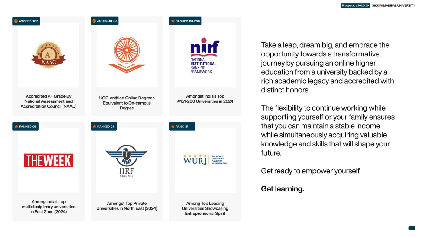Sikkim Manipal University — course brochure, page 2. Open the PDF for full-size reading.