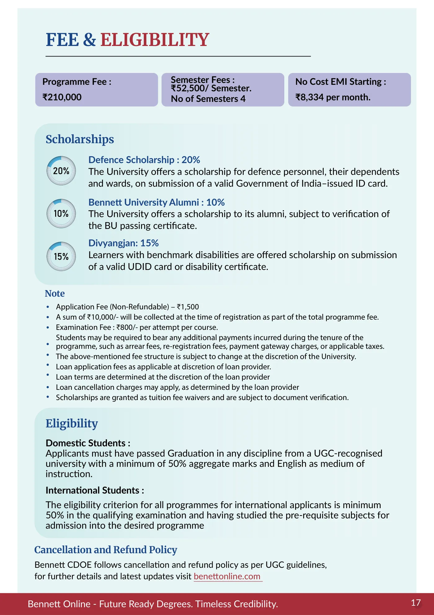 Bennett University — course brochure, page 20. Open the PDF for full-size reading.
