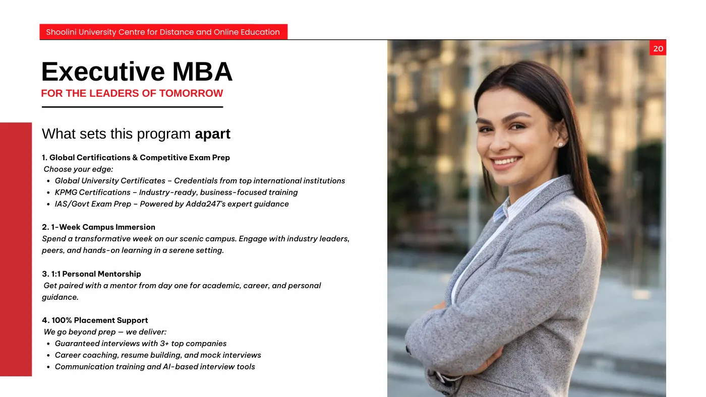 Shoolini University — course brochure, page 20. Open the PDF for full-size reading.