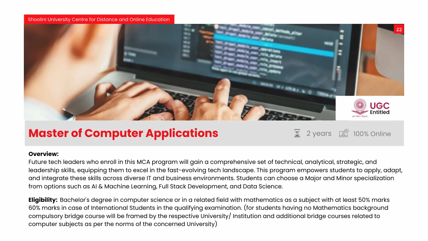 Shoolini University — course brochure, page 22. Open the PDF for full-size reading.