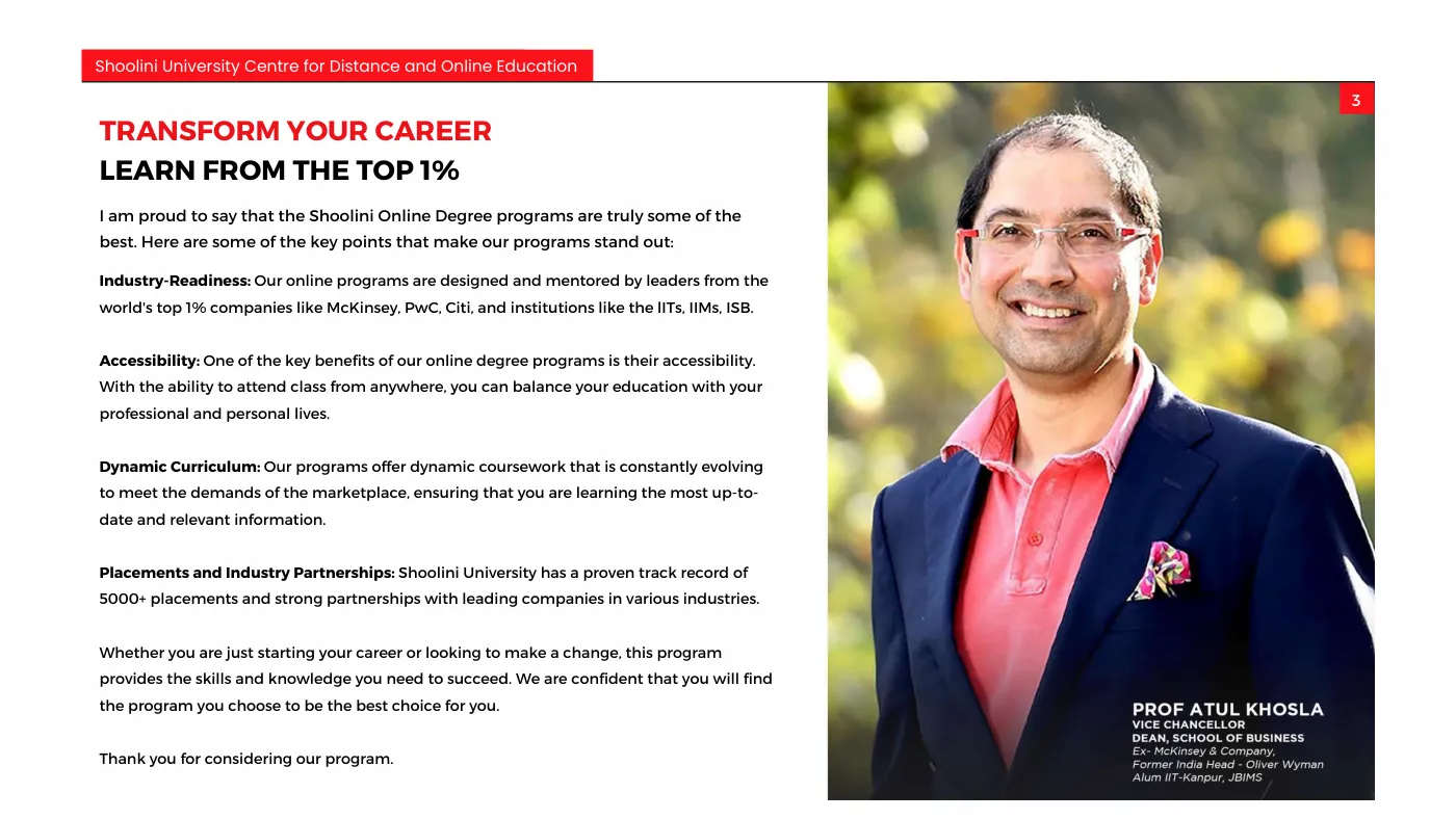 Shoolini University — course brochure, page 3. Open the PDF for full-size reading.