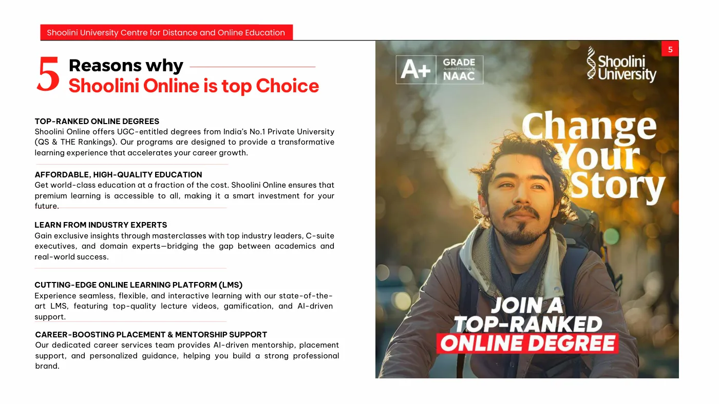 Shoolini University — course brochure, page 5. Open the PDF for full-size reading.