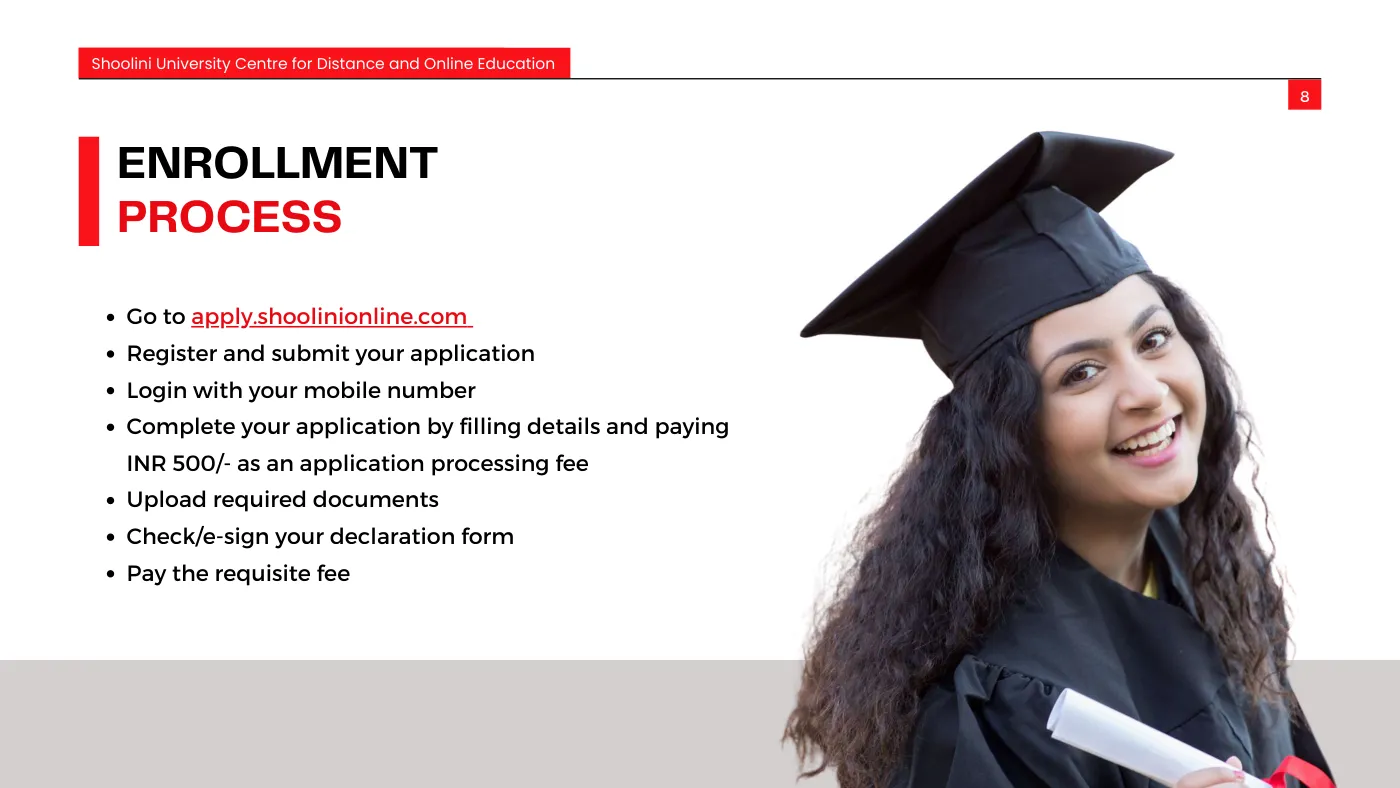 Shoolini University — course brochure, page 8. Open the PDF for full-size reading.