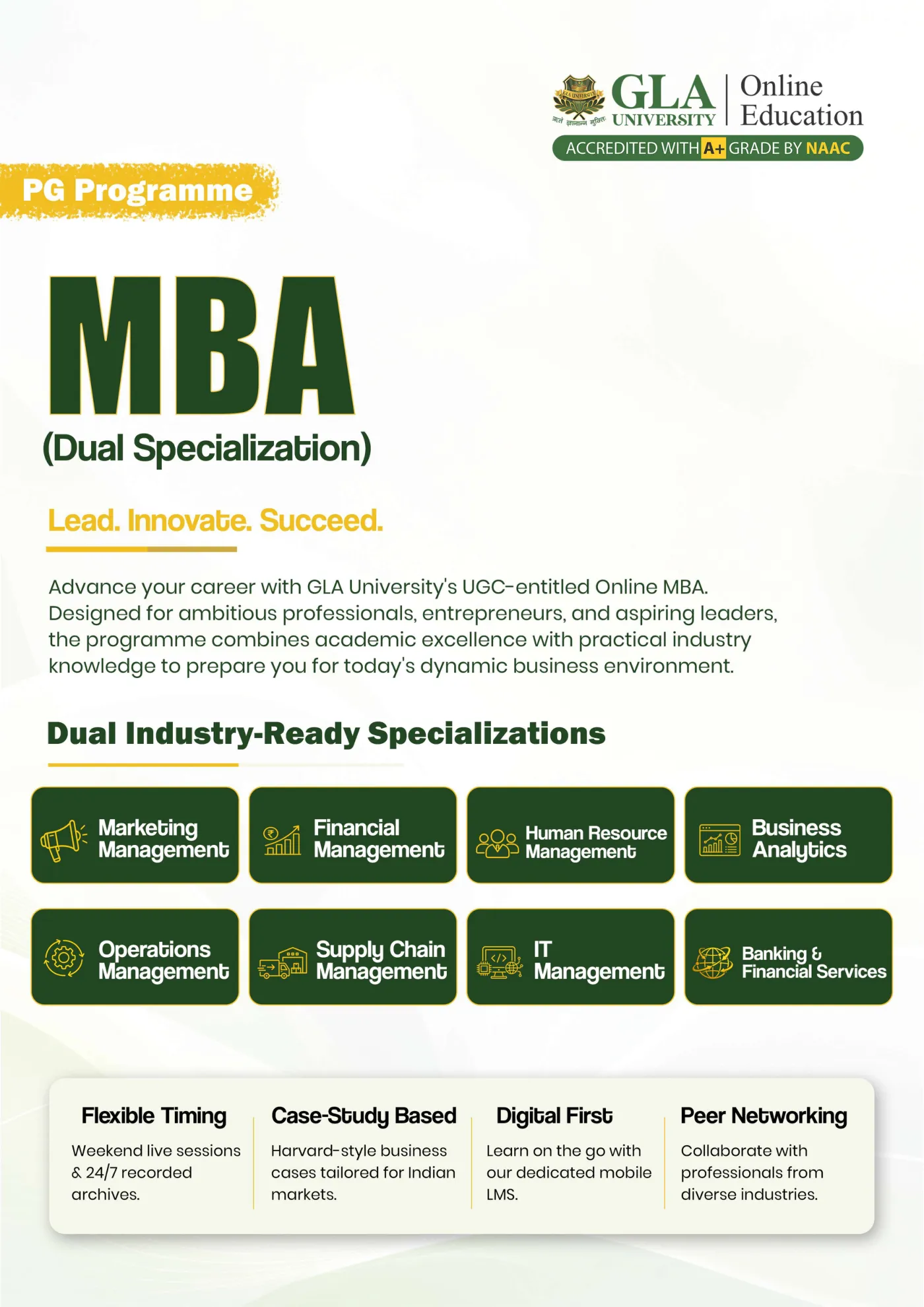 GLA University — course brochure, page 2. Open the PDF for full-size reading.