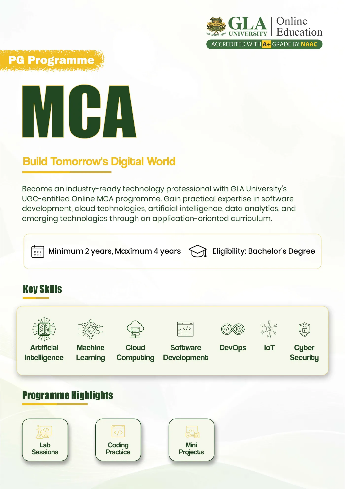 GLA University — course brochure, page 3. Open the PDF for full-size reading.