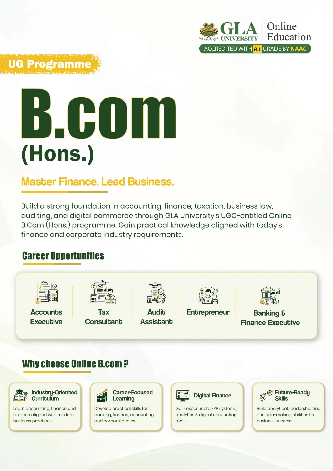GLA University — course brochure, page 6. Open the PDF for full-size reading.