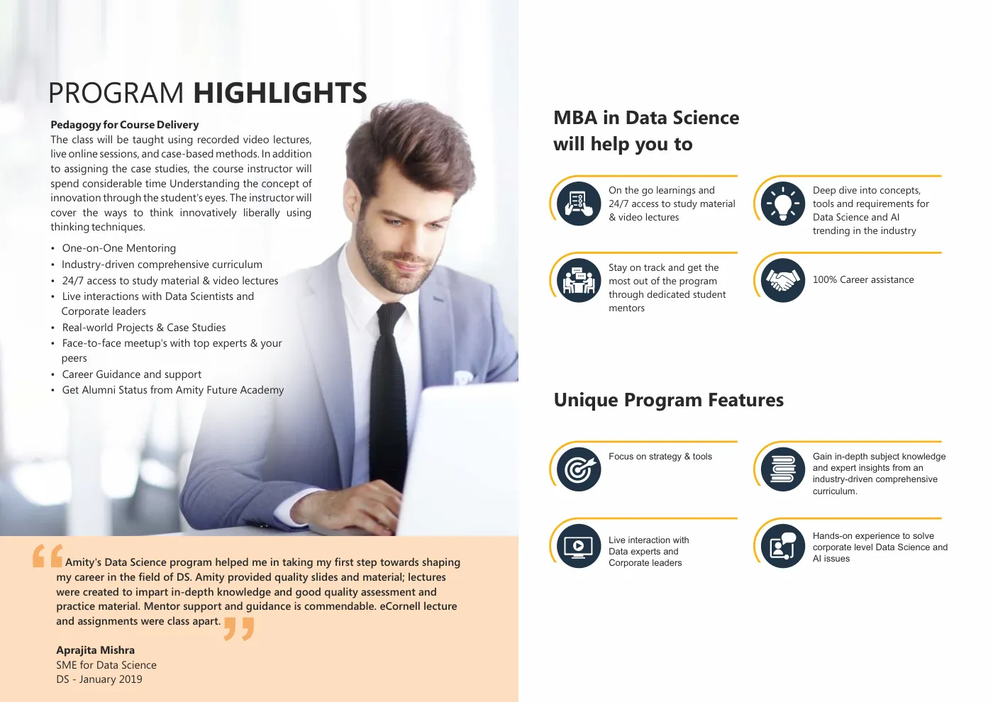 Amity University — course brochure, page 100. Open the PDF for full-size reading.