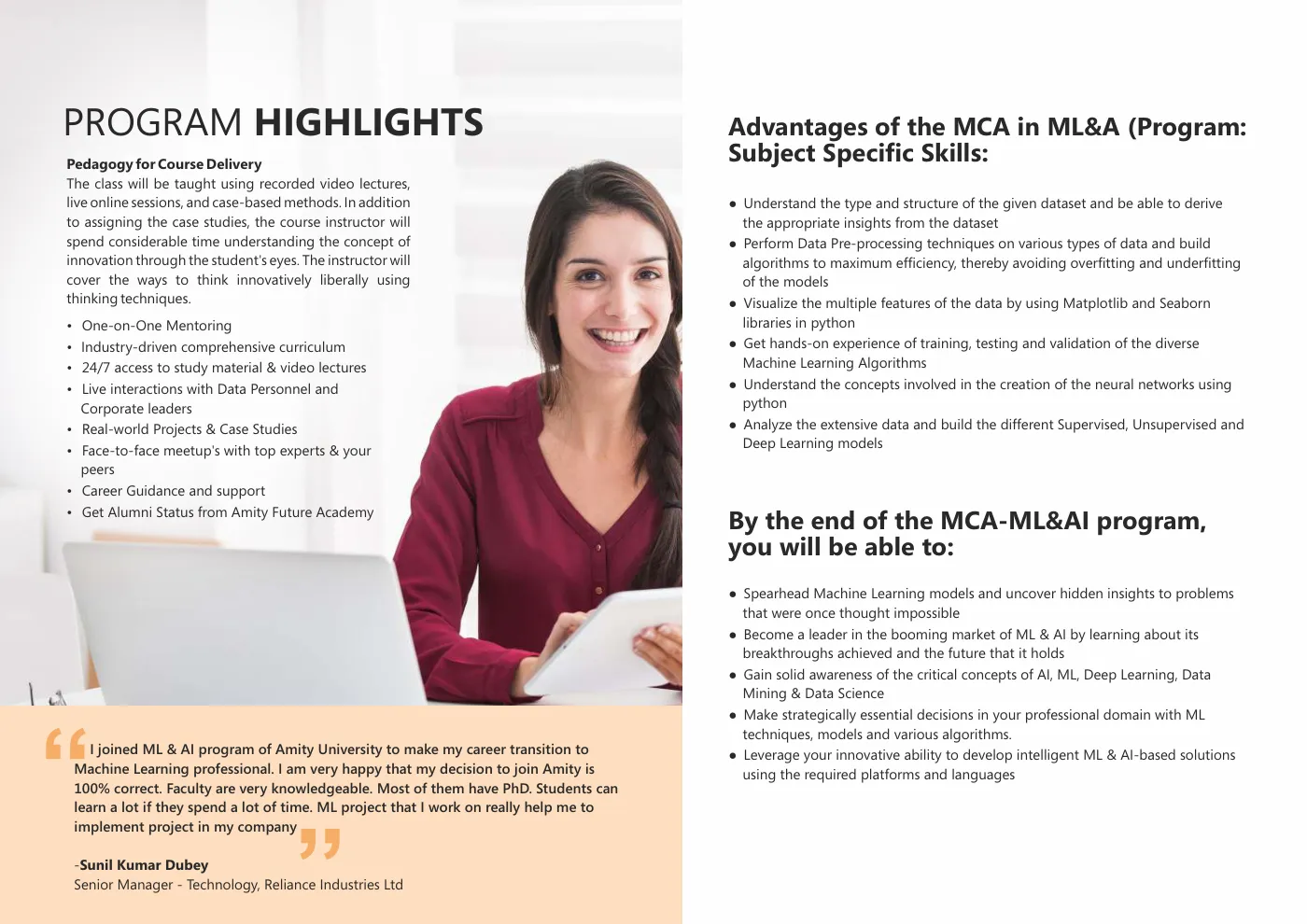 Amity University — course brochure, page 107. Open the PDF for full-size reading.