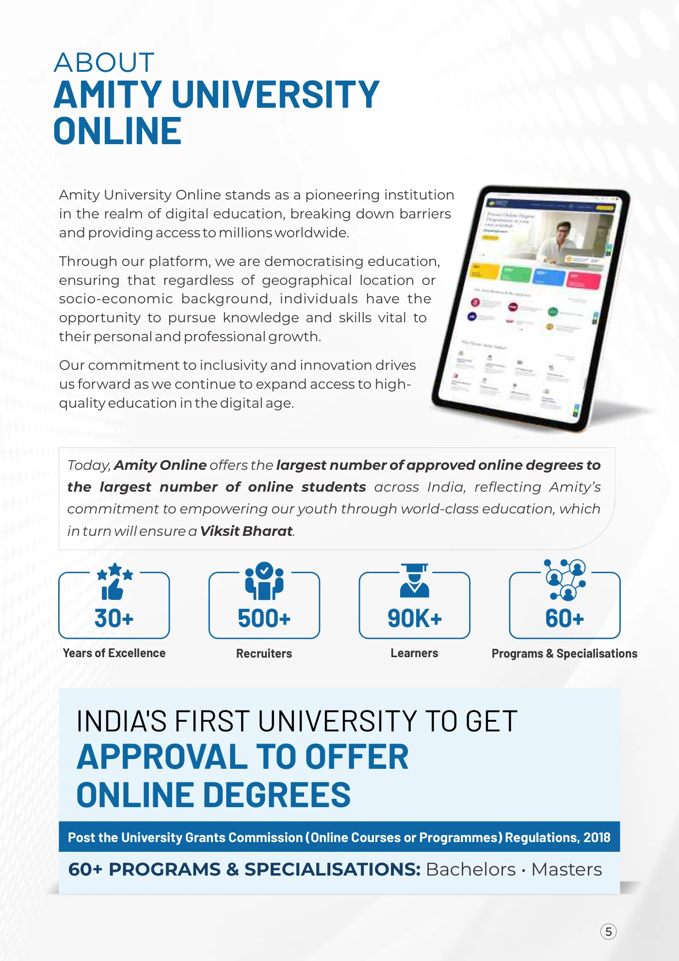 Amity University — course brochure, page 2. Open the PDF for full-size reading.