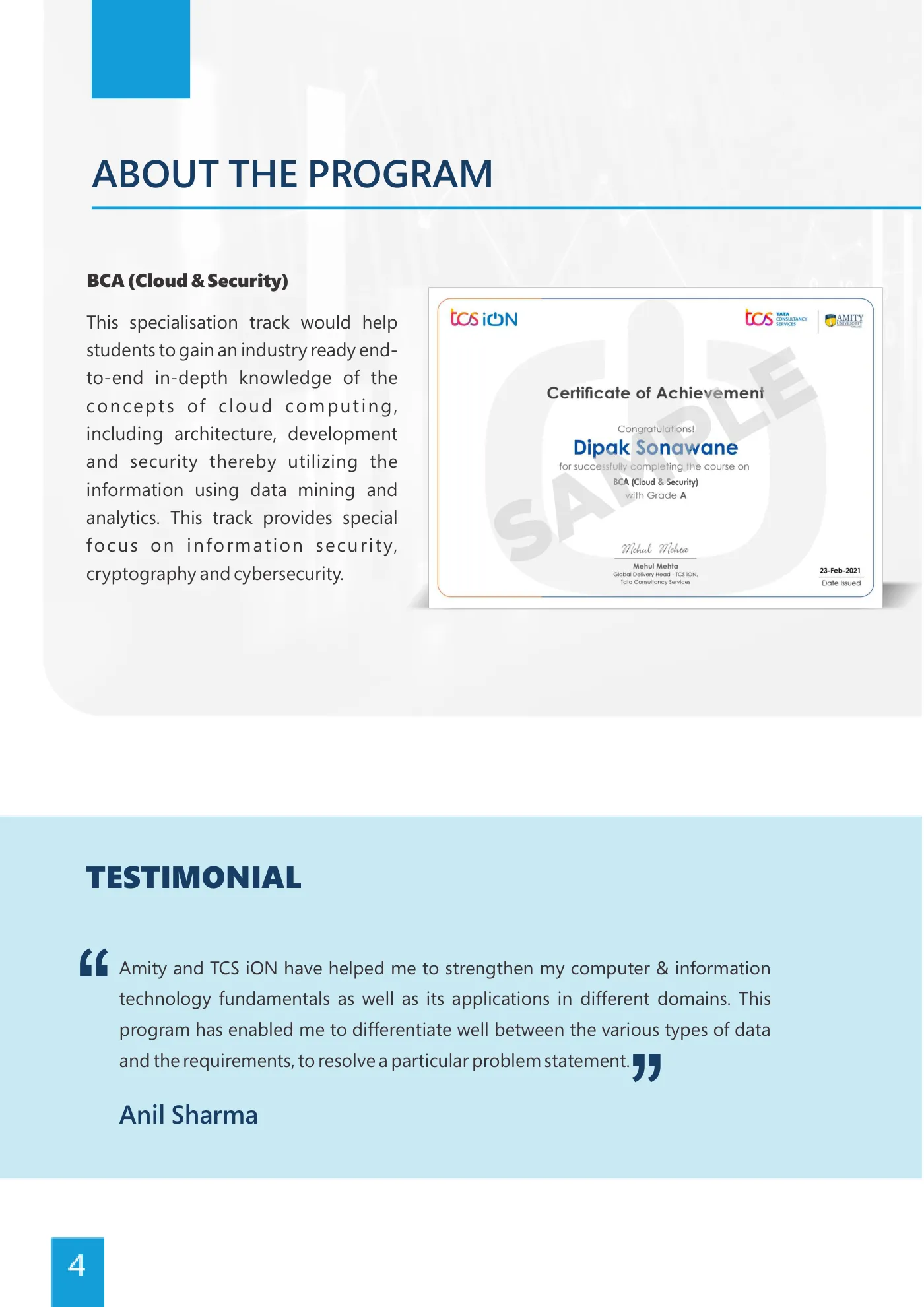 Amity University — course brochure, page 42. Open the PDF for full-size reading.
