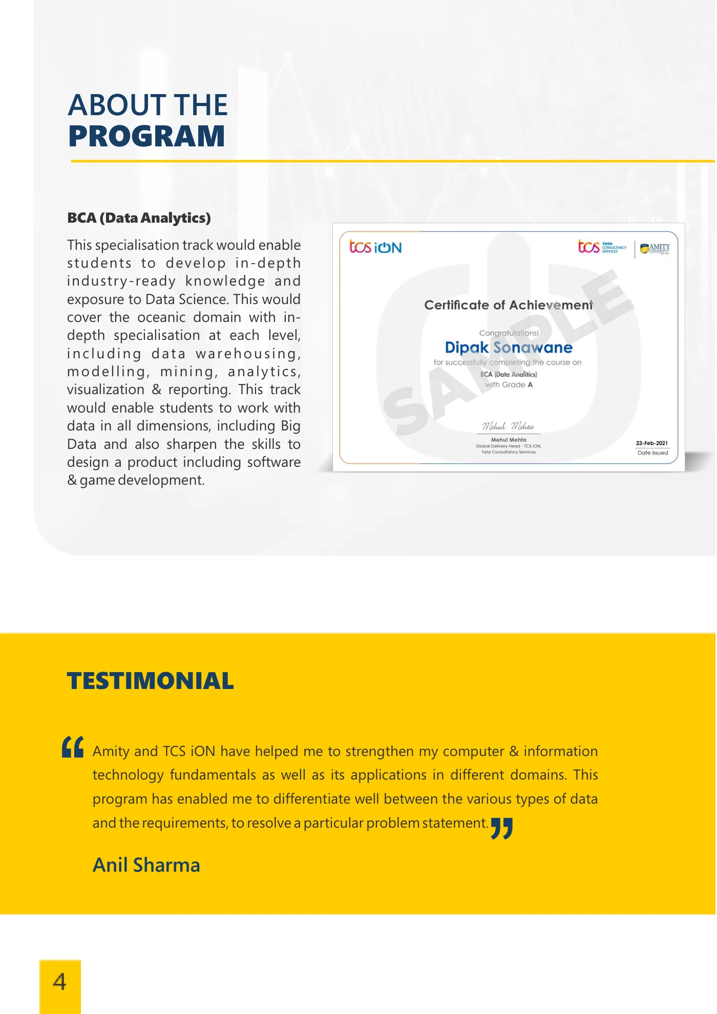 Amity University — course brochure, page 44. Open the PDF for full-size reading.