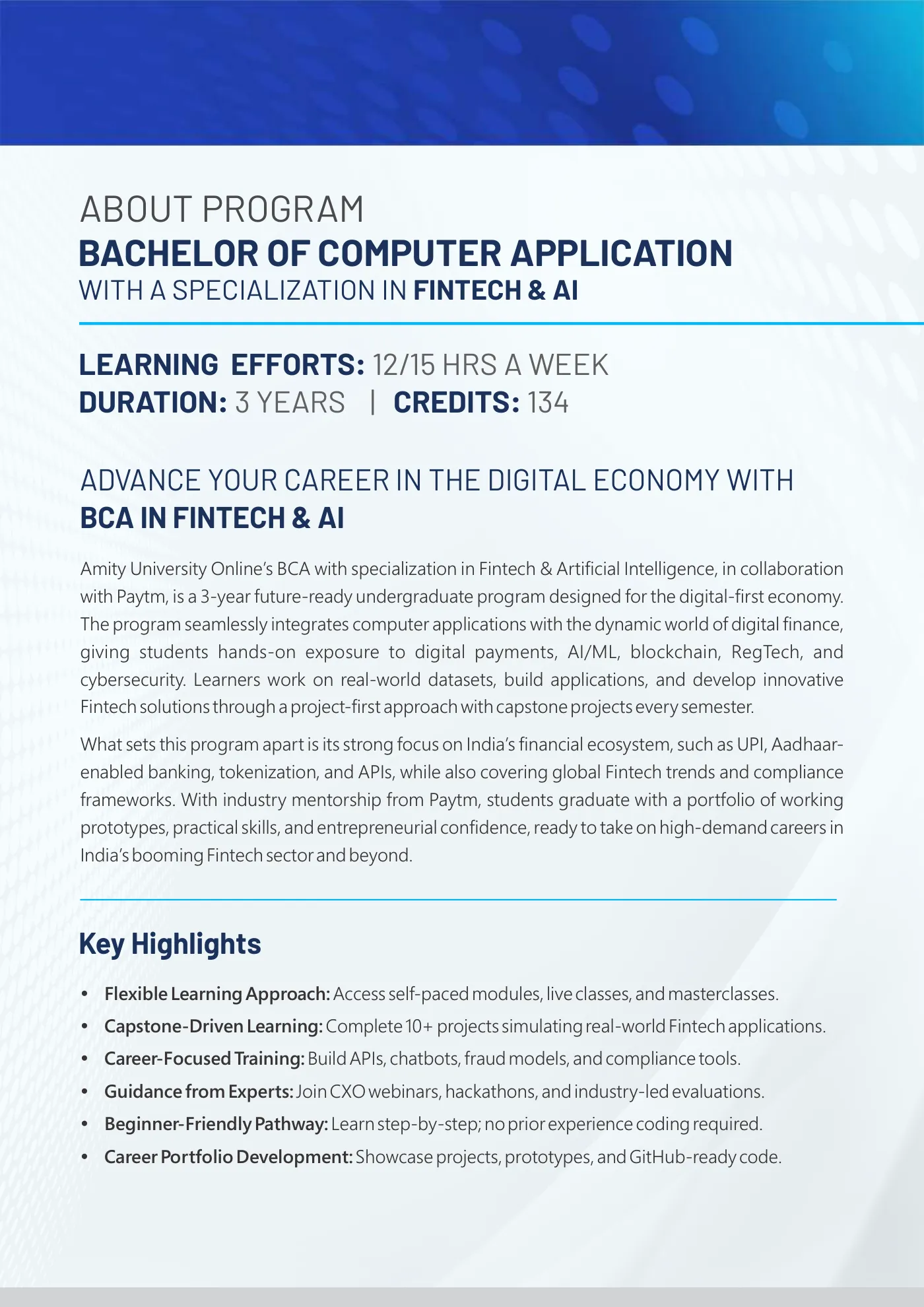 Amity University — course brochure, page 54. Open the PDF for full-size reading.
