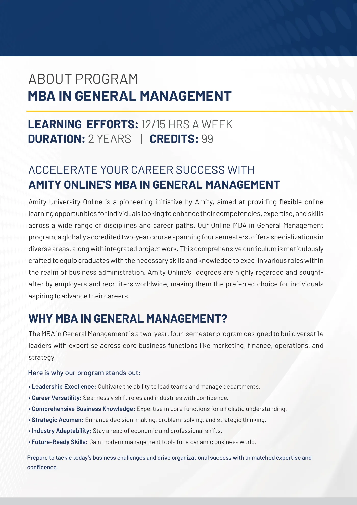 Amity University — course brochure, page 85. Open the PDF for full-size reading.