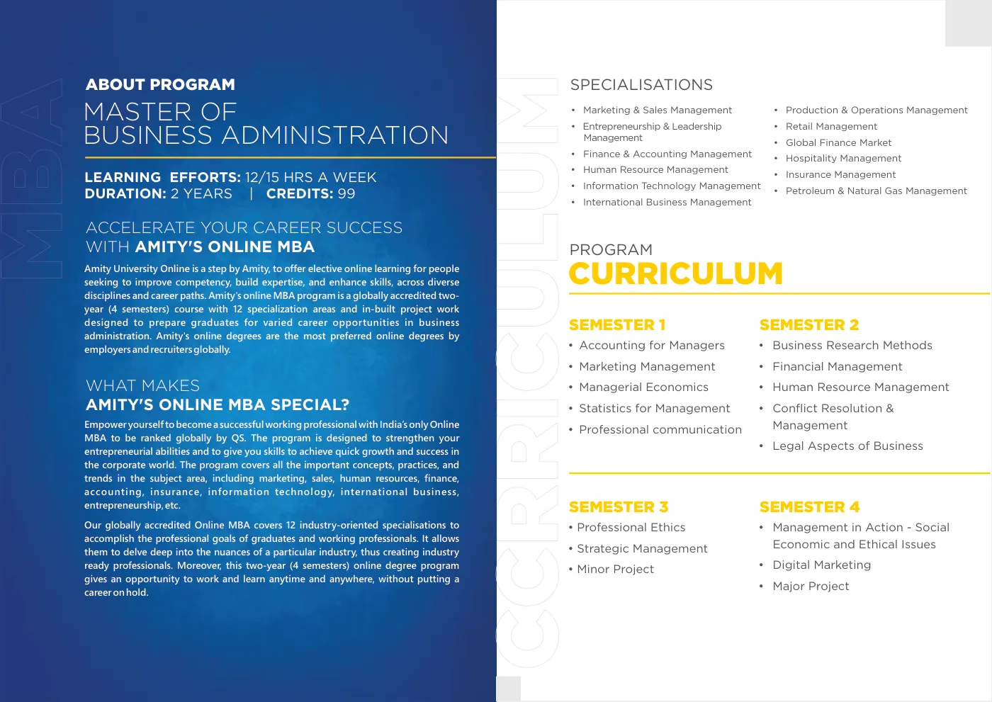 Amity University — course brochure, page 94. Open the PDF for full-size reading.