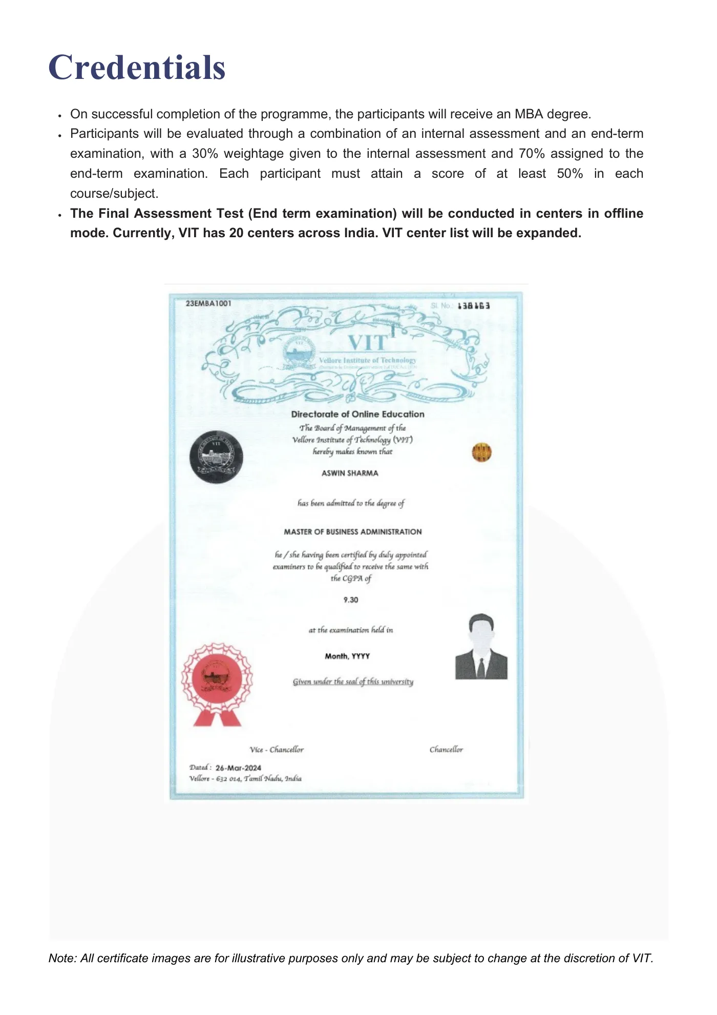 Vellore Institute of Technology — course brochure, page 11. Open the PDF for full-size reading.
