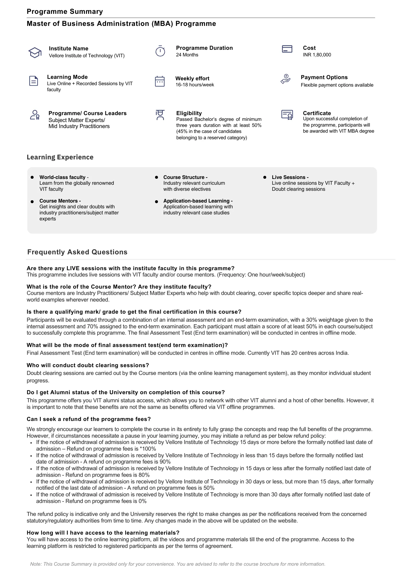 Vellore Institute of Technology — course brochure, page 3. Open the PDF for full-size reading.