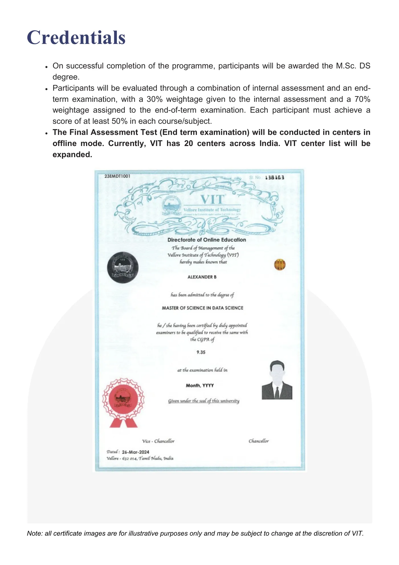 Vellore Institute of Technology — course brochure, page 33. Open the PDF for full-size reading.
